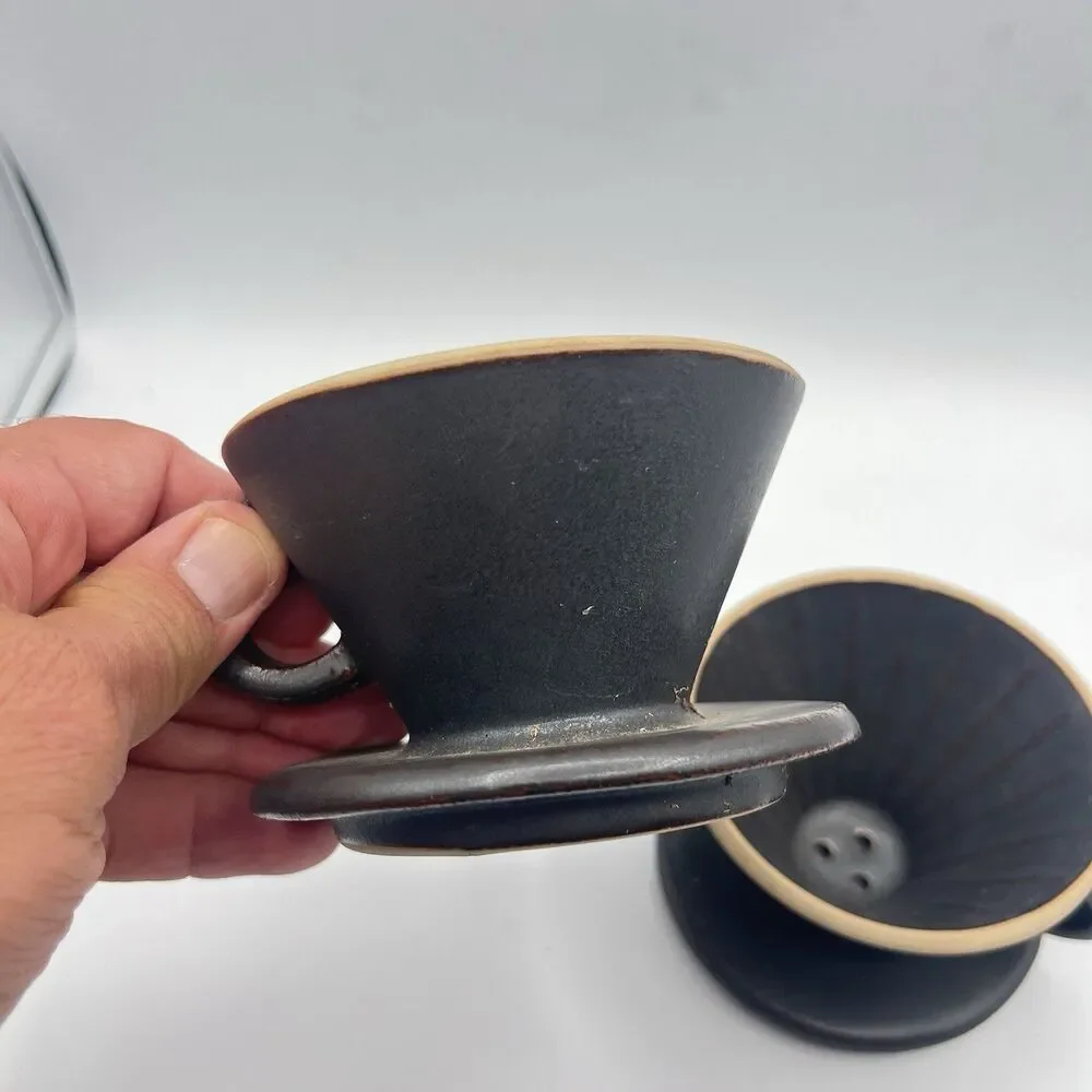 Stoneware Pour Over Drip Coffee Holder, Handmade, Thick Pottery - Set 2